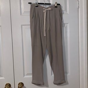 Aritzia Wilfred Silk Trim Grey (Allant?) Pants w/ White Tie - Size Small.
